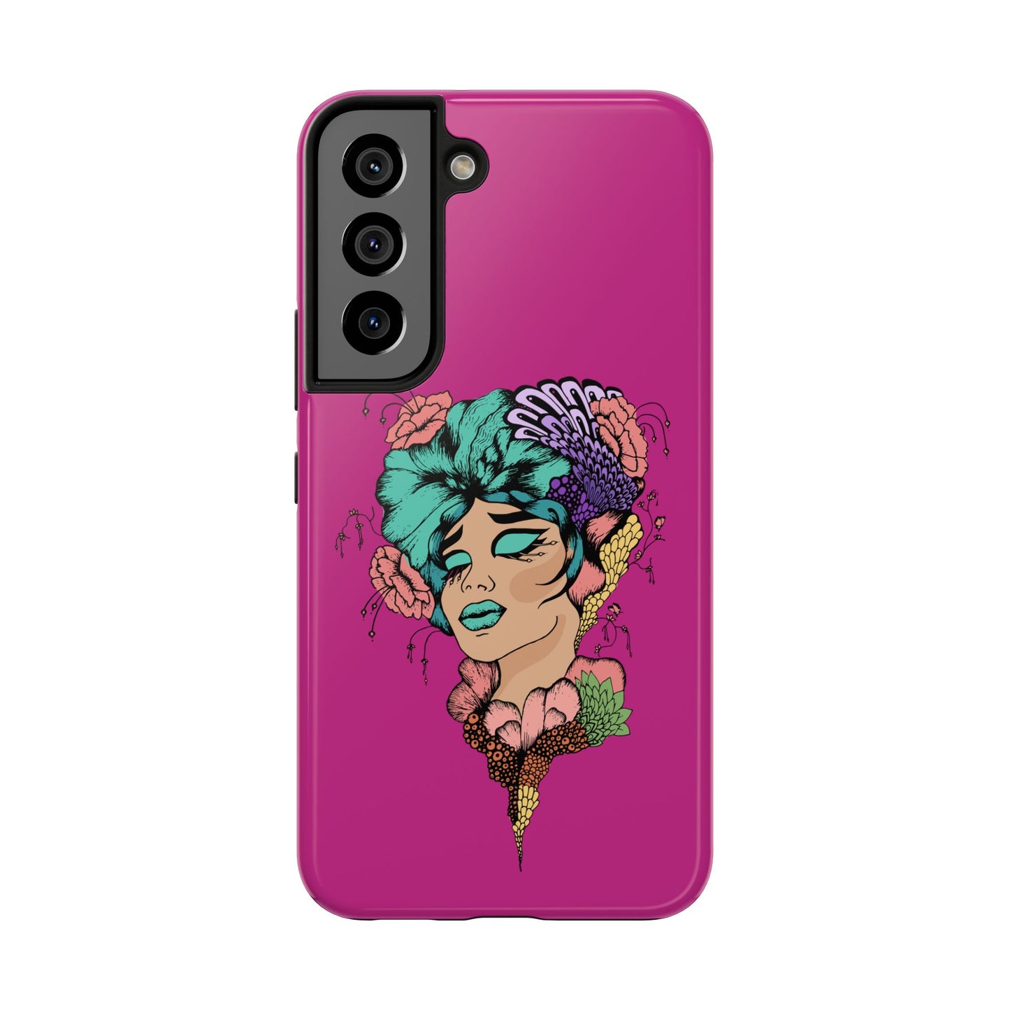 Floral Muse Tough Phone Case — Bold Pink Artistic Portrait Phone Cover