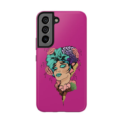 Floral Muse Tough Phone Case — Bold Pink Artistic Portrait Phone Cover