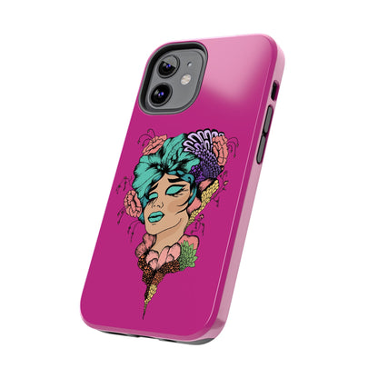 Floral Muse Tough Phone Case — Bold Pink Artistic Portrait Phone Cover