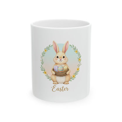 Easter Bunny Ceramic Mug - Cute Bunny Holding Easter Eggs (11oz & 15oz)