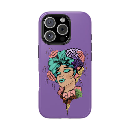 Floral Dreamer Tough Phone Case — Purple Artistic Woman Illustration, Protective iPhone Cover