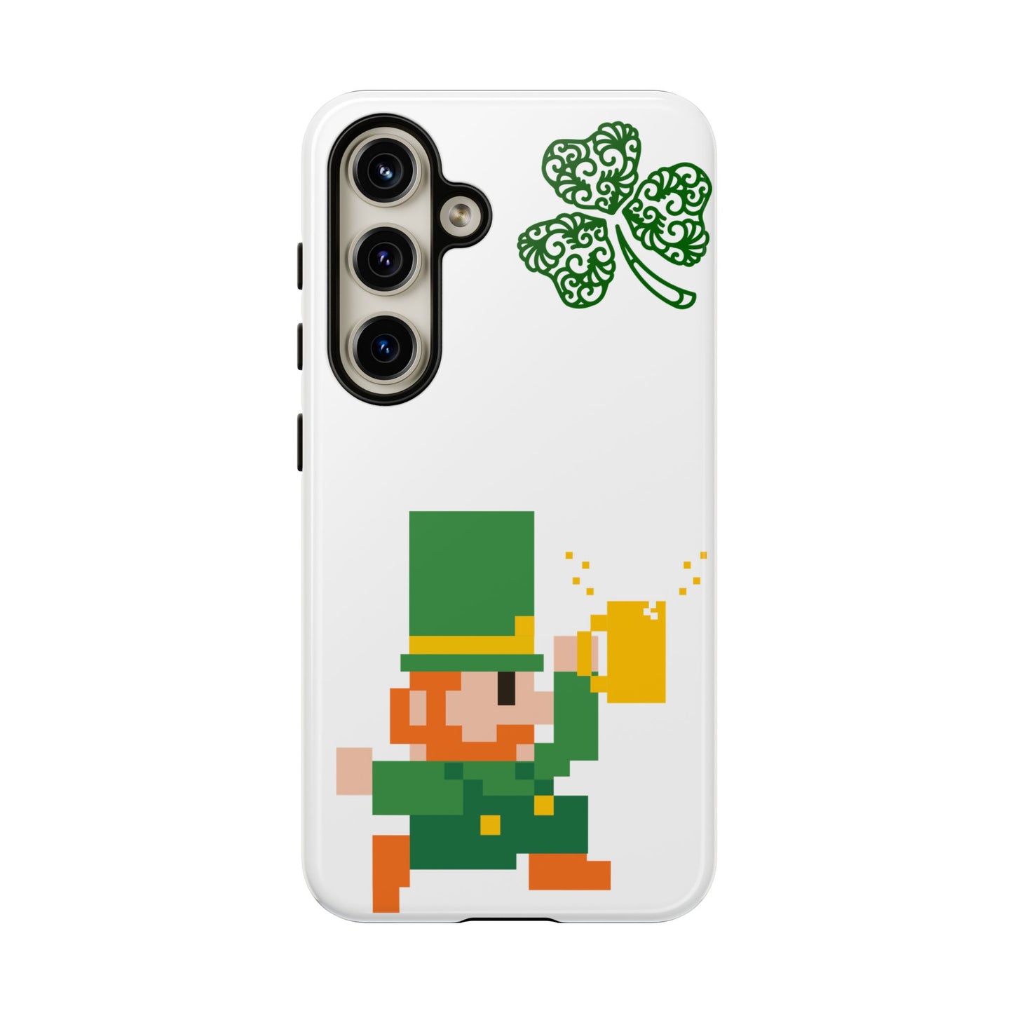 St. Patrick’s Pixel Leprechaun Phone Case — Cute Retro Gaming Clover Design