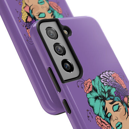 Floral Dreamer Tough Phone Case — Purple Artistic Woman Illustration, Protective iPhone Cover