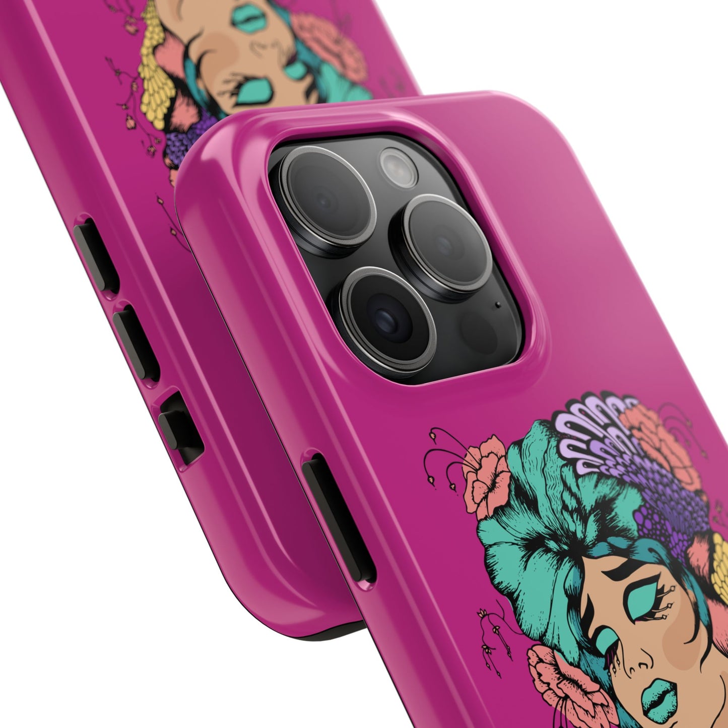 Floral Muse Tough Phone Case — Bold Pink Artistic Portrait Phone Cover