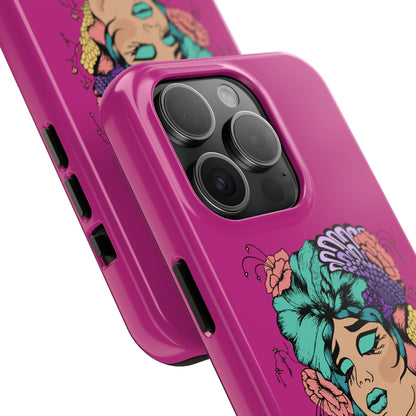 Floral Muse Tough Phone Case — Bold Pink Artistic Portrait Phone Cover