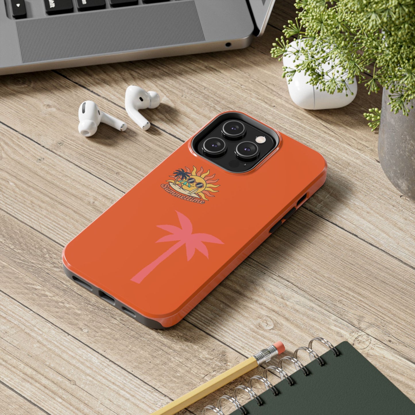 Summertime Palm Tough Phone Case — Retro Sun & Pink Palm Tropical Protective Cover