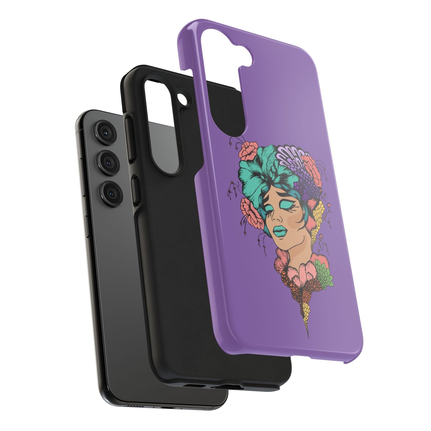 Floral Dreamer Tough Phone Case — Purple Artistic Woman Illustration, Protective iPhone Cover