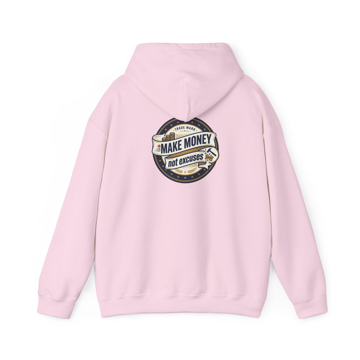 Make Money Not Excuses Hoodie — Motivational Vintage Badge Hooded Sweatshirt