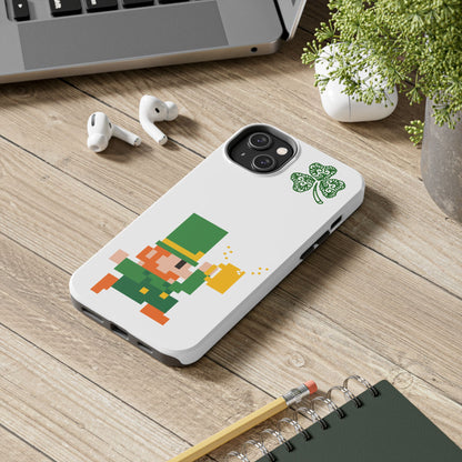 St. Patrick's Pixel Leprechaun Tough Phone Case — Shamrock & Beer Mug