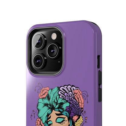 Floral Dreamer Tough Phone Case — Purple Artistic Woman Illustration, Protective iPhone Cover