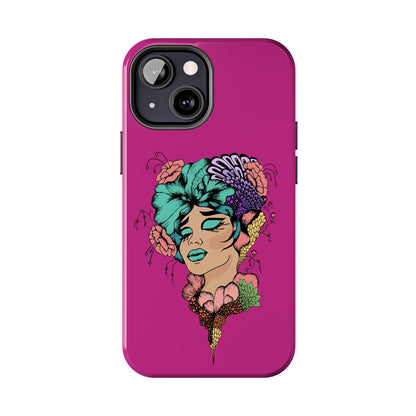 Floral Muse Tough Phone Case — Bold Pink Artistic Portrait Phone Cover