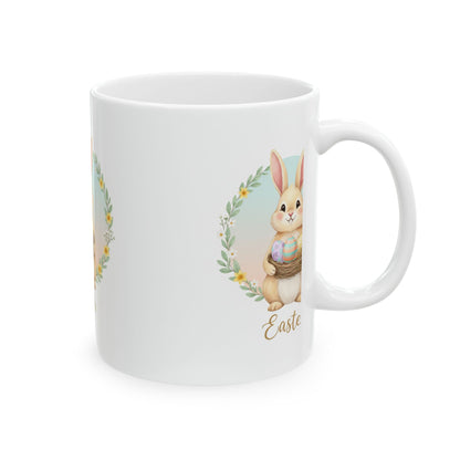 Easter Bunny Ceramic Mug - Cute Bunny Holding Easter Eggs (11oz & 15oz)