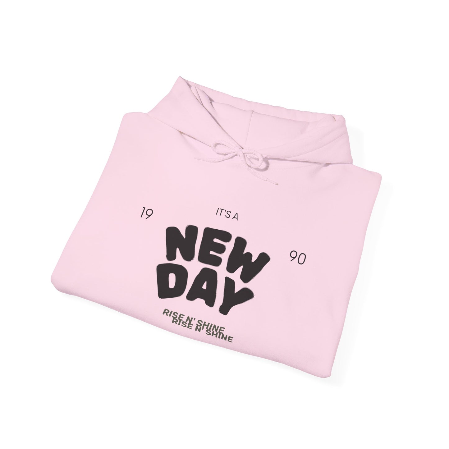 New Day Hoodie — "New Day" Graphic Pullover with Star & Heart Sleeve Accents