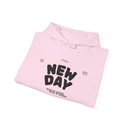 New Day Hoodie — "New Day" Graphic Pullover with Star & Heart Sleeve Accents