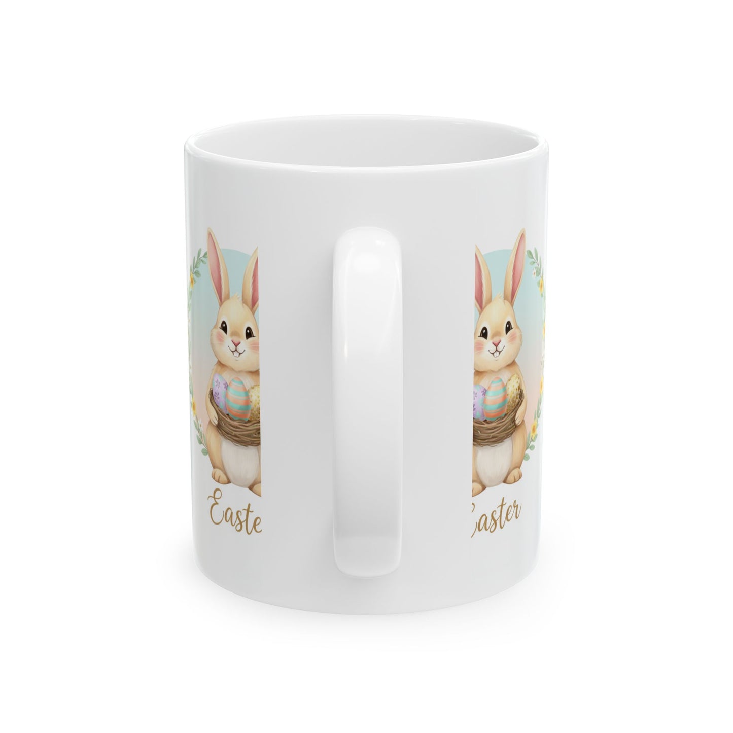 Easter Bunny Ceramic Mug - Cute Bunny Holding Easter Eggs (11oz & 15oz)