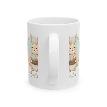 Easter Bunny Ceramic Mug - Cute Bunny Holding Easter Eggs (11oz & 15oz)