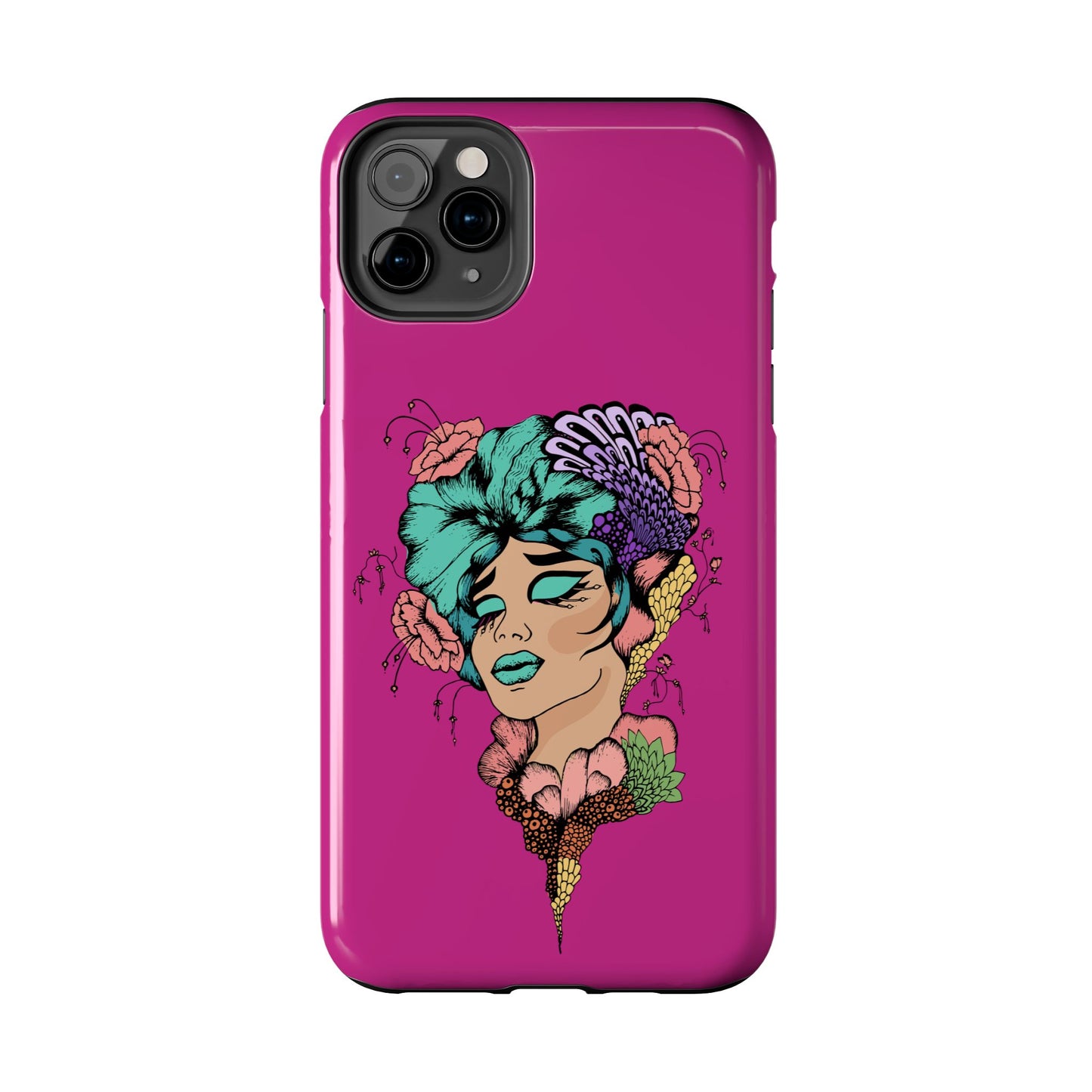 Floral Muse Tough Phone Case — Bold Pink Artistic Portrait Phone Cover