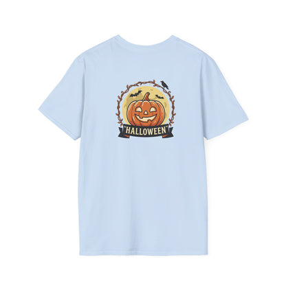 Halloween Pumpkin Graphic T-Shirt — "Happy Haunting" Cute Cat Jack-o'-Lantern Tee