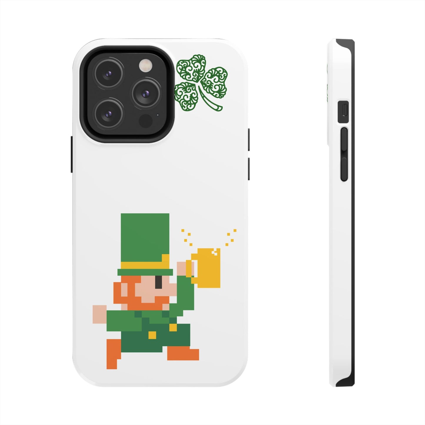 St. Patrick's Pixel Leprechaun Tough Phone Case — Shamrock & Beer Mug