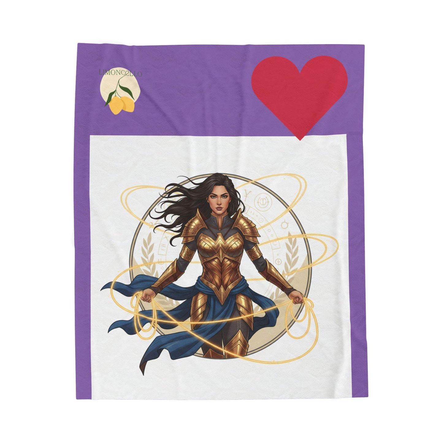 Wonder Warrior Velveteen Plush Blanket — Heroine Armor Illustration Throw for Fans