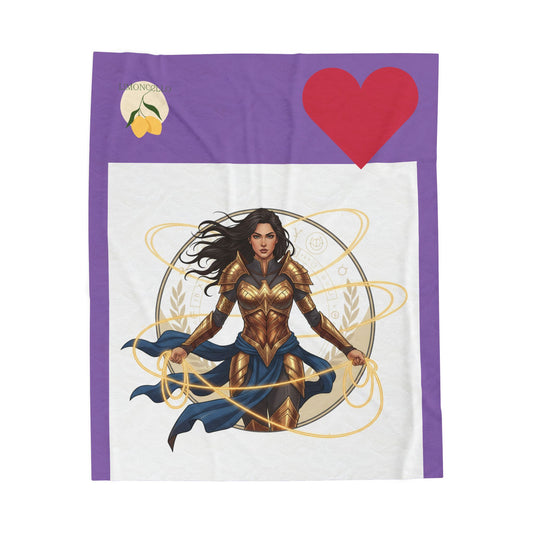 Wonder Warrior Velveteen Plush Blanket — Heroine Armor Illustration Throw for Fans