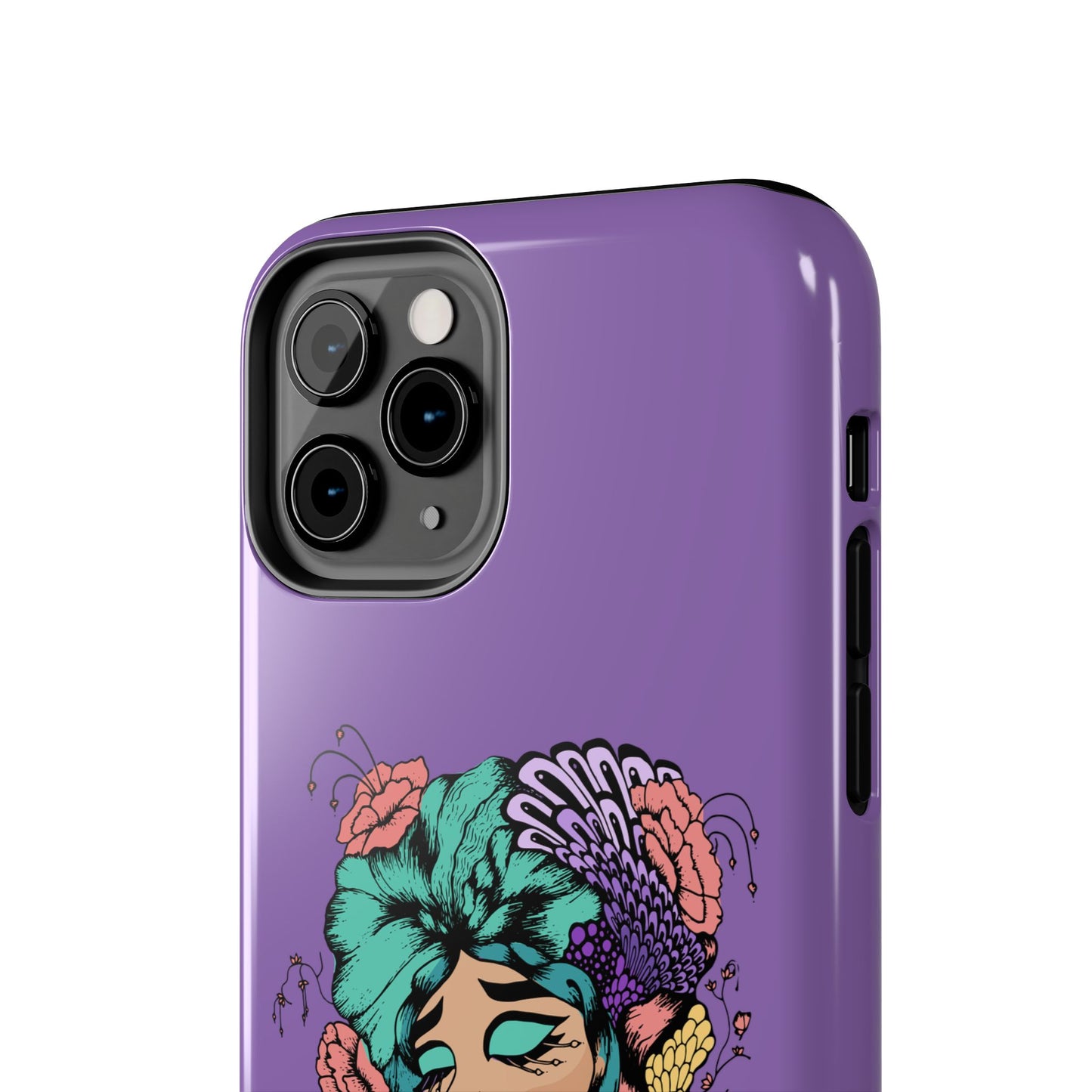 Floral Dreamer Tough Phone Case — Purple Artistic Woman Illustration, Protective iPhone Cover