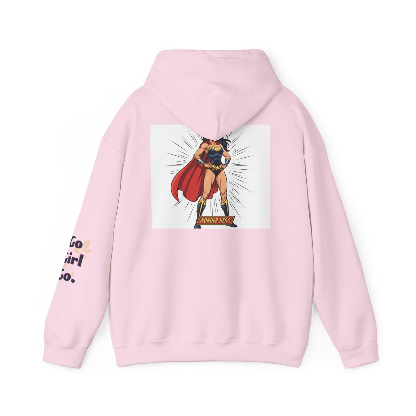 Wonder Woman Hoodie — Vintage Superhero Graphic Sweatshirt ('Go girl' sleeve)
