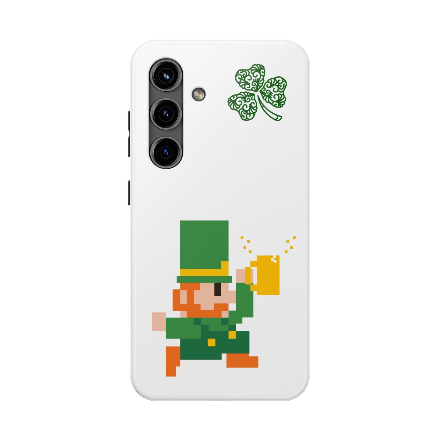 St. Patrick's Pixel Leprechaun Tough Phone Case — Shamrock & Beer Mug