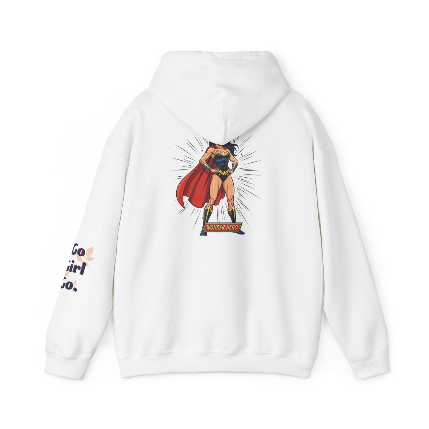 Wonder Woman Hoodie — Vintage Superhero Graphic Sweatshirt ('Go girl' sleeve)