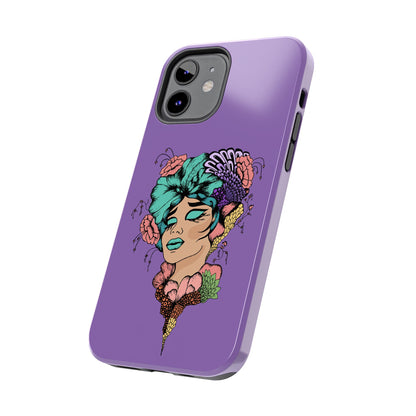 Floral Dreamer Tough Phone Case — Purple Artistic Woman Illustration, Protective iPhone Cover