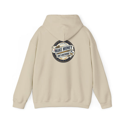 Make Money Not Excuses Hoodie — Motivational Vintage Badge Hooded Sweatshirt