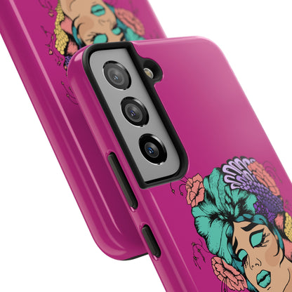 Floral Muse Tough Phone Case — Bold Pink Artistic Portrait Phone Cover