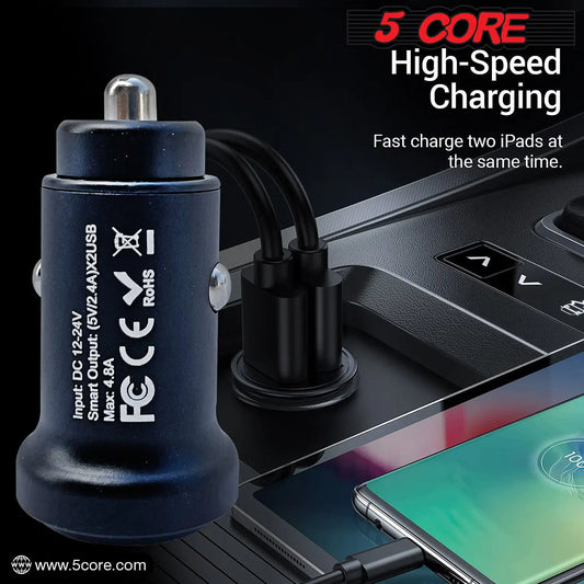 5Core USB Car Charger 24W Type C Cigarette Lighter Adapter Outlet Fast Charging